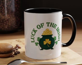 Geluk van de Ieren, pot met goud koffiemok, St. Patrick's Day Irish Luck Cup, klavertheemok, klavercadeau, drankmok Golden Treasure