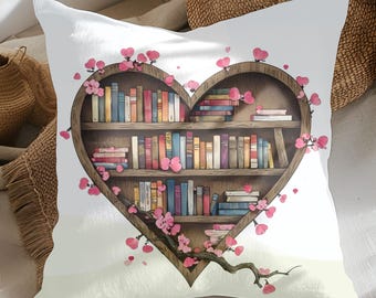 Floral Heart Bookshelf Pillow: Cozy Book Lover Decor