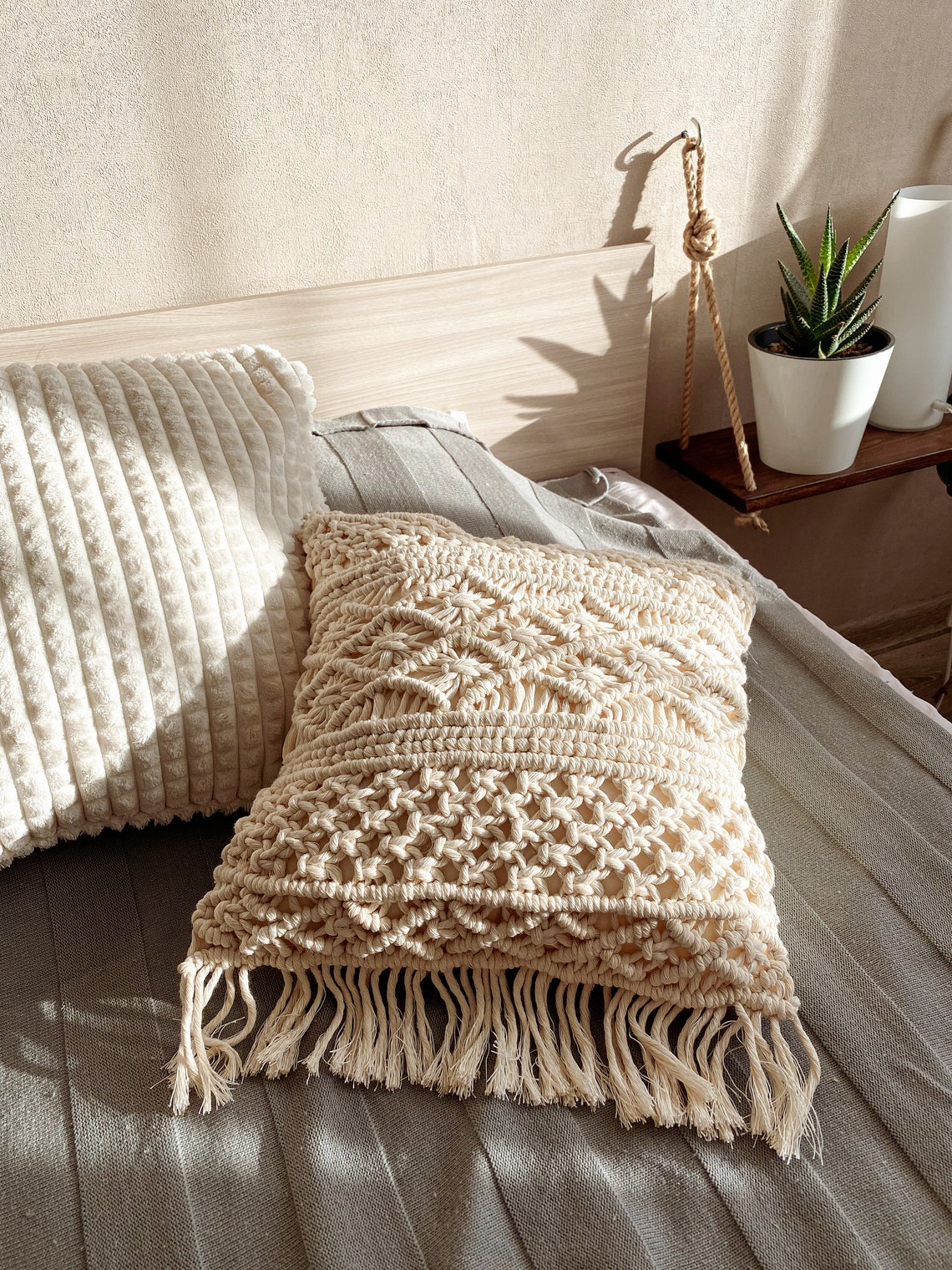 Boho Macrame Pillow Boho Texture Pillow Case 40 x 40 Etsy