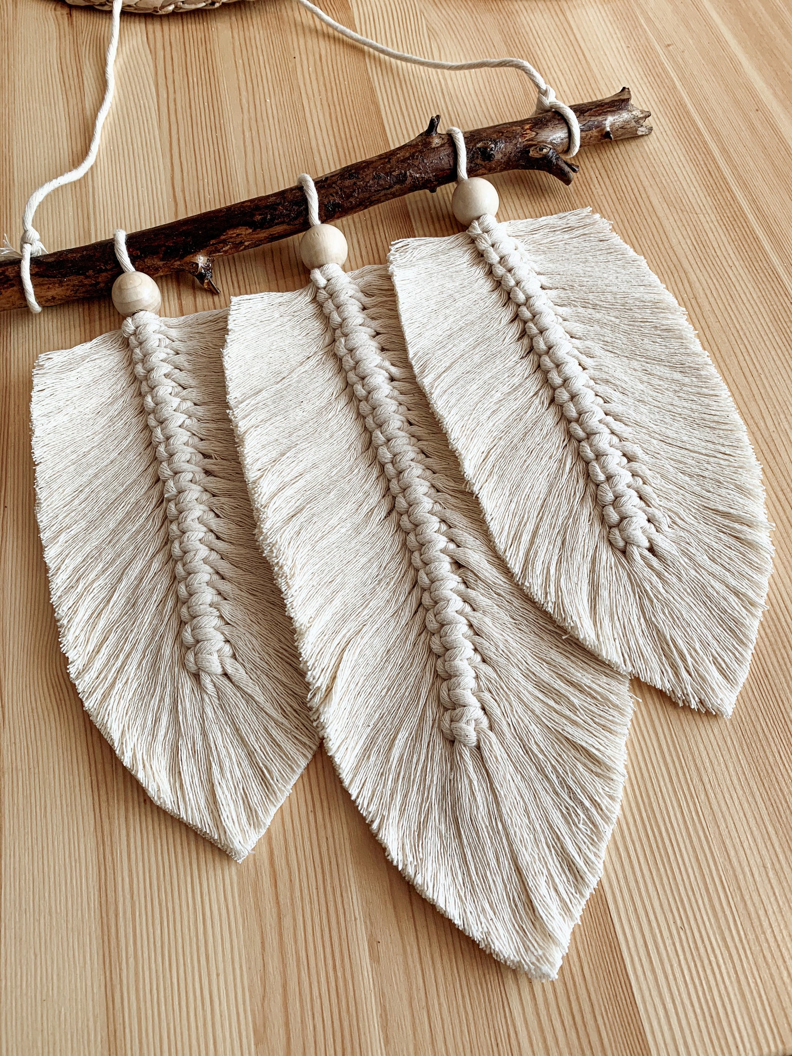 Macrame feathers on driftwood wall hanging hygge decor Etsy