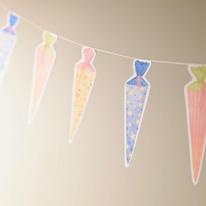 Garland for school enrollment to download and print, school cones, candy cones, first day of school decoration, PDF, back to school decoration