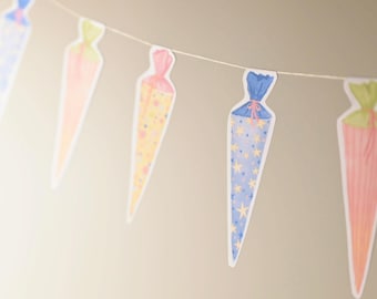 Back-to-school garland for download and printing, school cones, candy cones, first day of school decorations, PDF, back-to-school decorations
