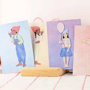 Karten Set Geburtstagskinder, Waldorf Geburtstagskarte Kinder, Waldorf Aquarell Postkarte, Wichtel zum Download, Geburtstagskarte Wichtel