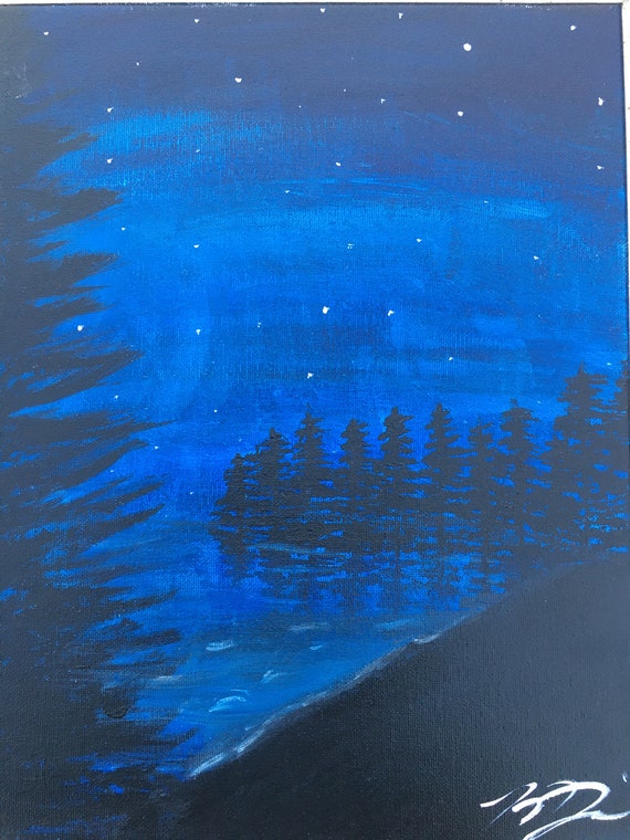 Original Night Forest Acrylic Painting 11 X 14 Canvas Etsy