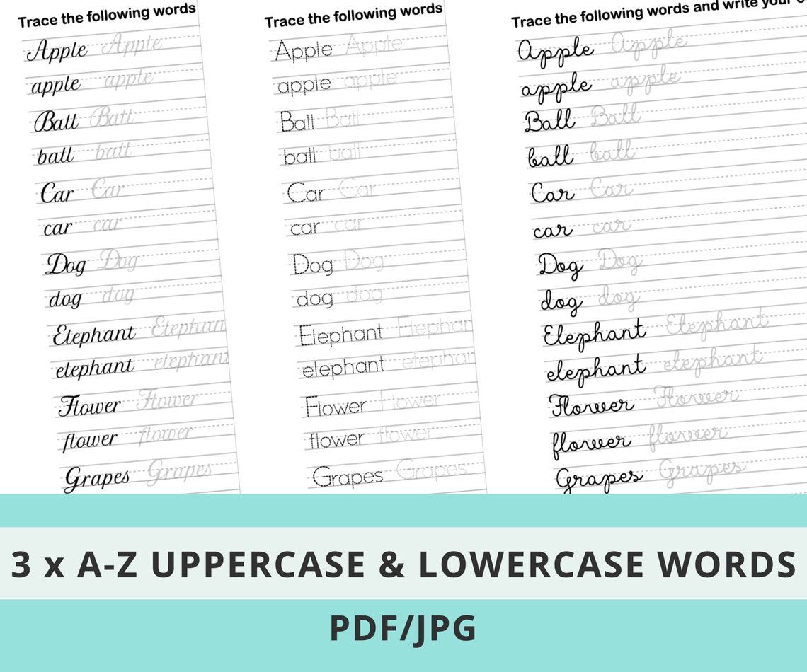 Printable Calligraphy Handwriting Worksheets Bundle With 3 - Etsy