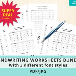 Printable Calligraphy Handwriting Worksheets Bundle With 3 - Etsy