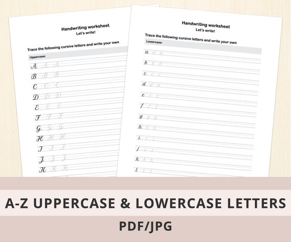 printable cursive handwriting worksheets us letter english etsy