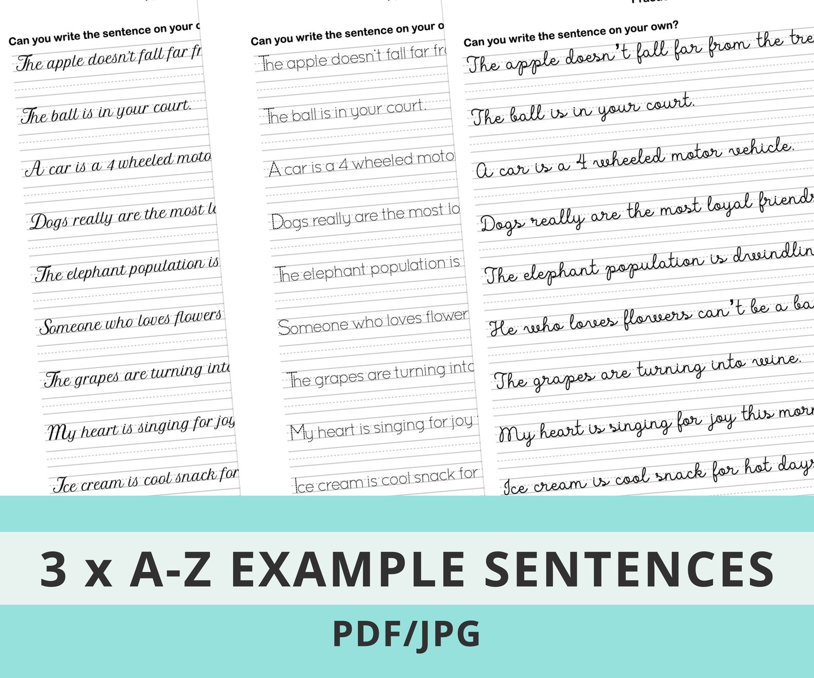 Printable Calligraphy Handwriting Worksheets Bundle With 3 - Etsy