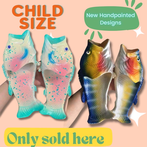 Child Googly Eyed Fish Flip Flop Slides | Unisex | Gag Gift | Funny Pool Beach Lake Shoes | Unisex Childrens Kids