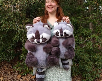 Backpack Raccoon Plushies Stuffed Animal Stuffies Toy Children Pet Adult Adjustable Straps Purse Bag Satchel Camping Cute Trash Panda
