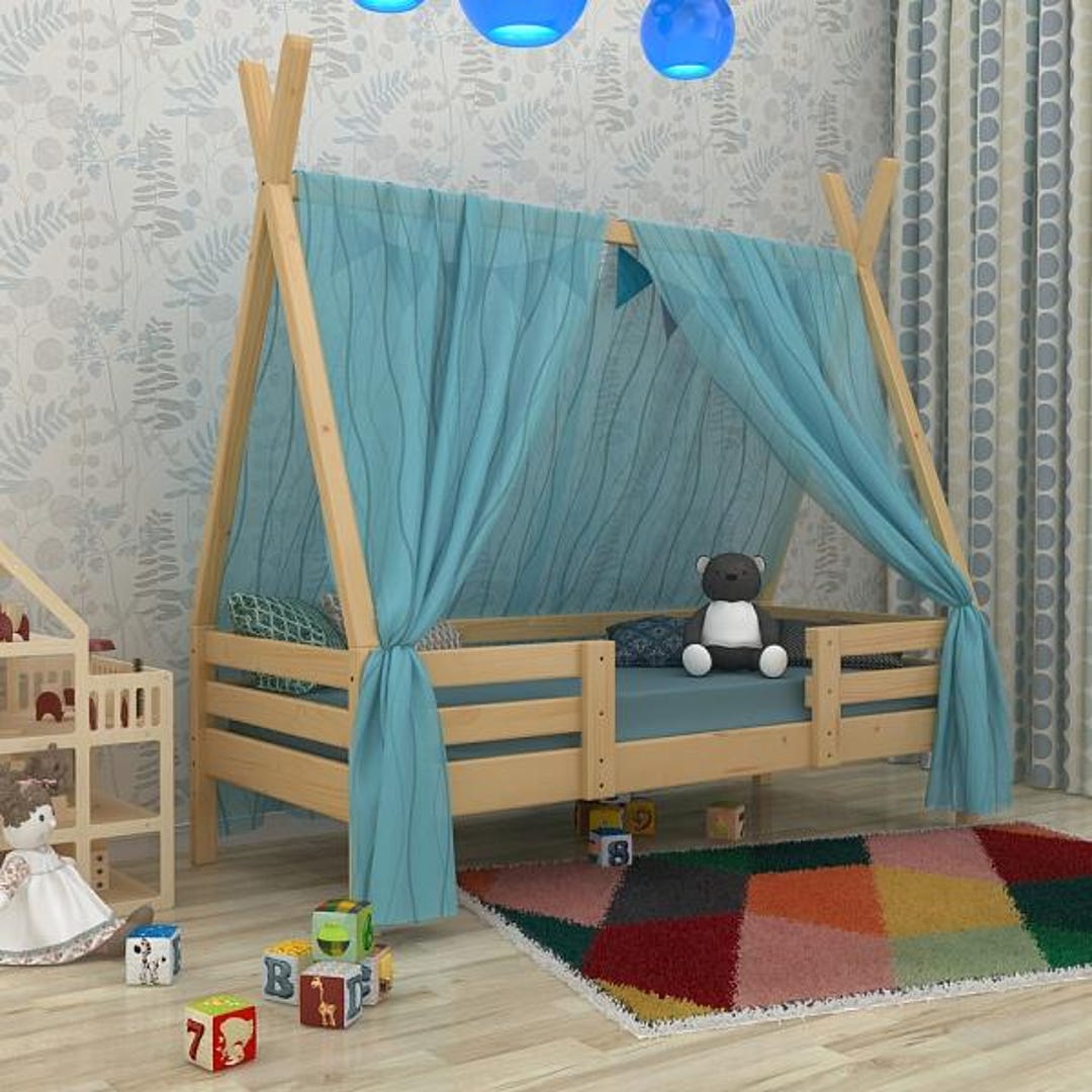 Wooden Teepee Bed Frame for Kids 80x190 – Toddler Child Floor Bed ...