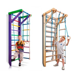Eco / Colored Wall Bars Wooden Swedish Ladder| Home Gymnastic | Gym Climbing| Rope ladder |