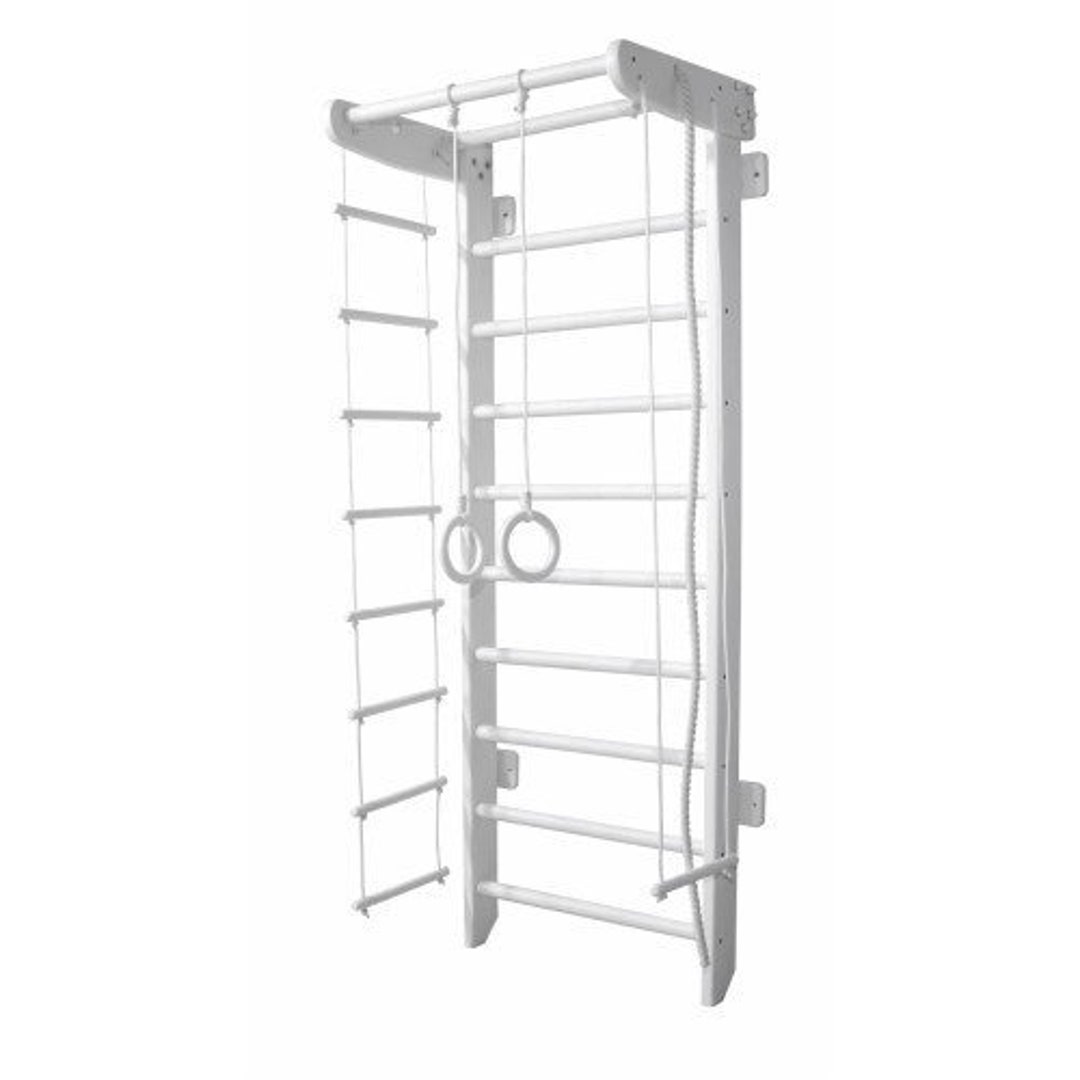 White Swedish Wood Ladder Wall Bars Playground Gym Climbing Rope