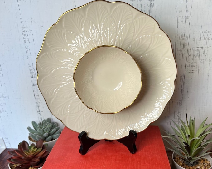 Vintage Lenox Chip and Dip, Greenfield Collection, Crudites Serving