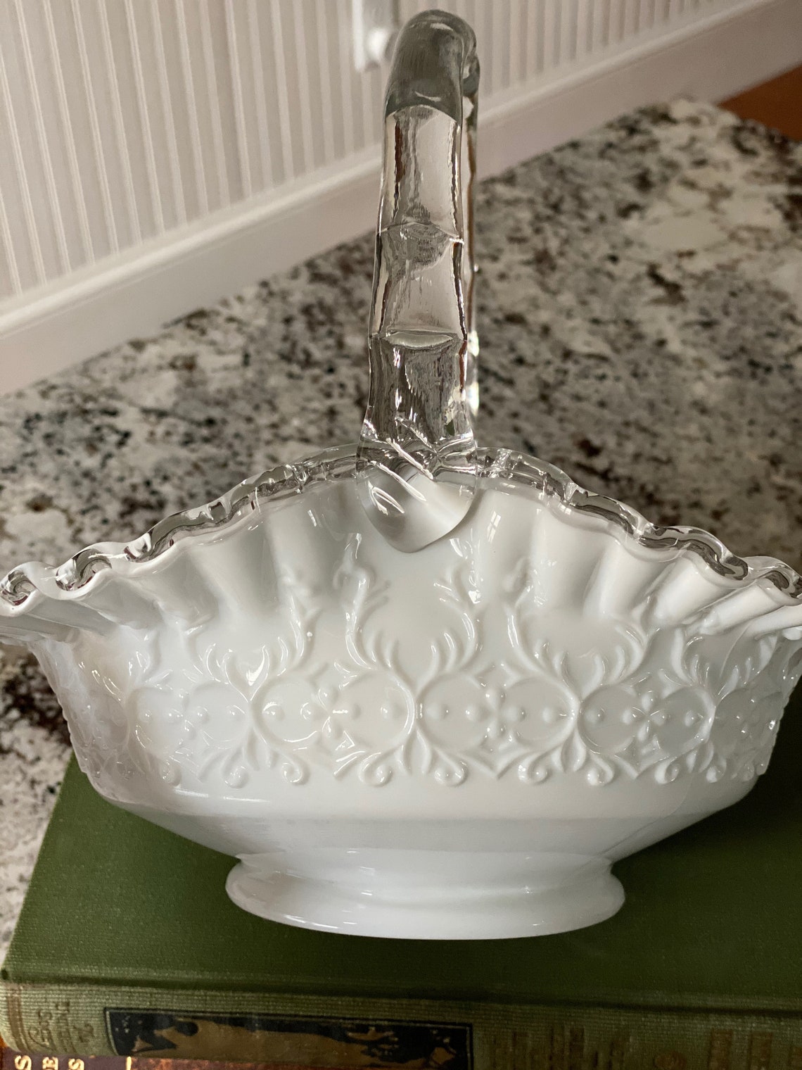 Fenton Spanish Lace Silver Crest Vintage Milk Glass Basket My XXX Hot