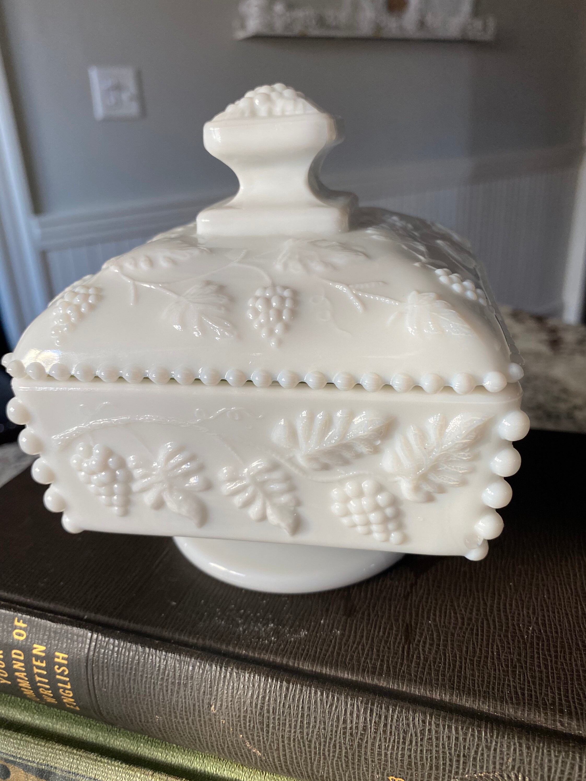 Vintage Westmoreland Paneled Grape Milk Glass Covered Candy Etsy