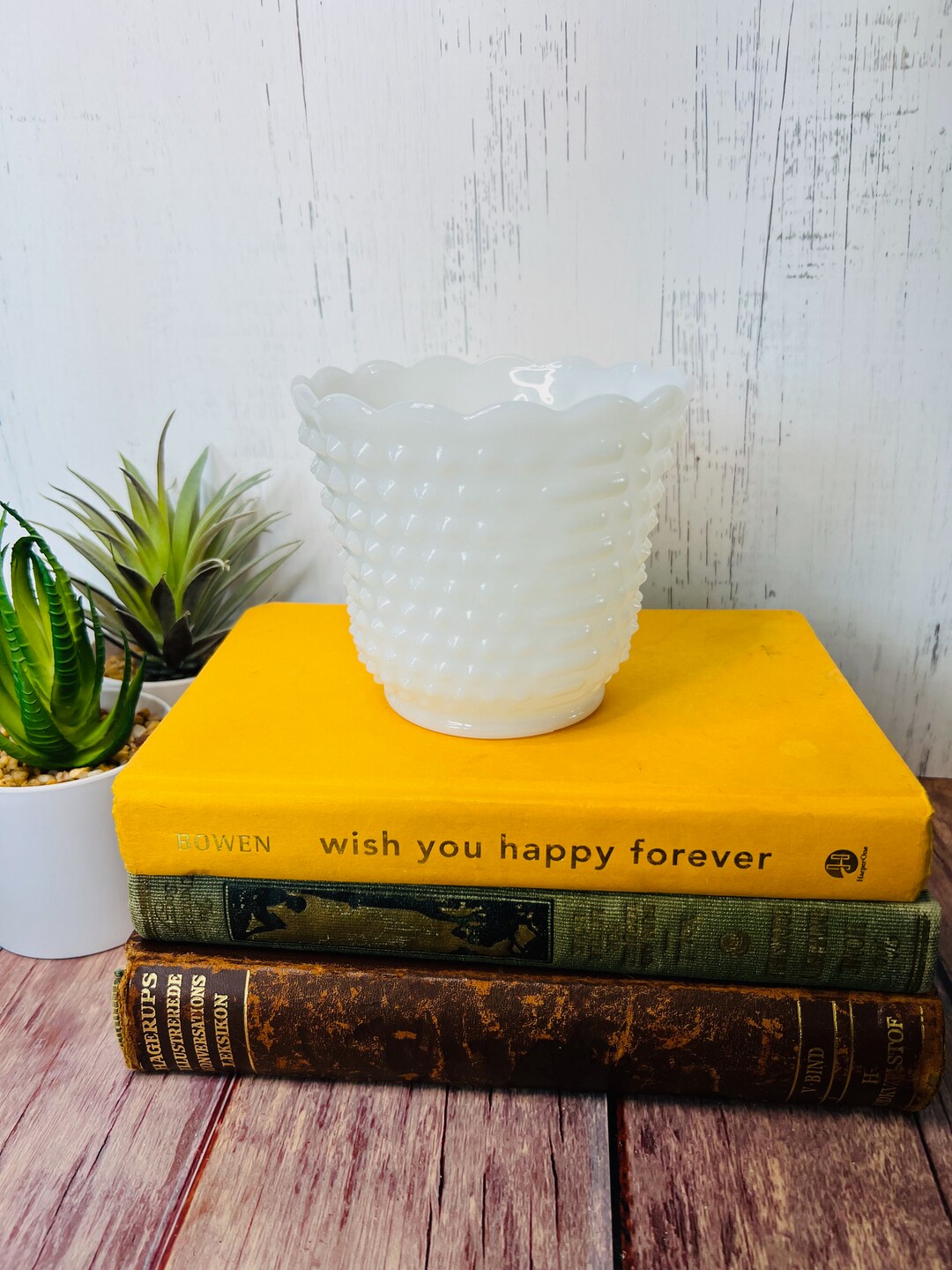 Vintage Hobnail Milk Glass Planter, Fire King Milk Glass Vintage Spring