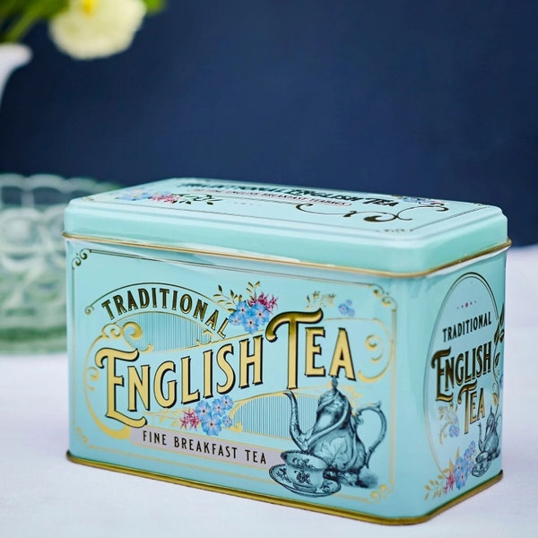 40 x Vintage Victoria British Souvenir Tea Bags in Tin Traditional Fine Breakfast Teas Sachets Tin Box Pure Sri Lankan Ceylon Chai