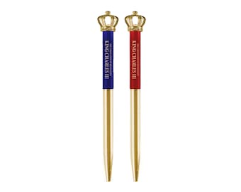 2X King Charles III Coronation Crown Ballpoint Pens Commemorative Memorabilia Souvenirs Gift Set Black Ballpen 