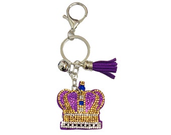 Queen King Crown Suedette Diamante Keyring Commemorative Memorabilia Souvenirs Gift Car Key Chain