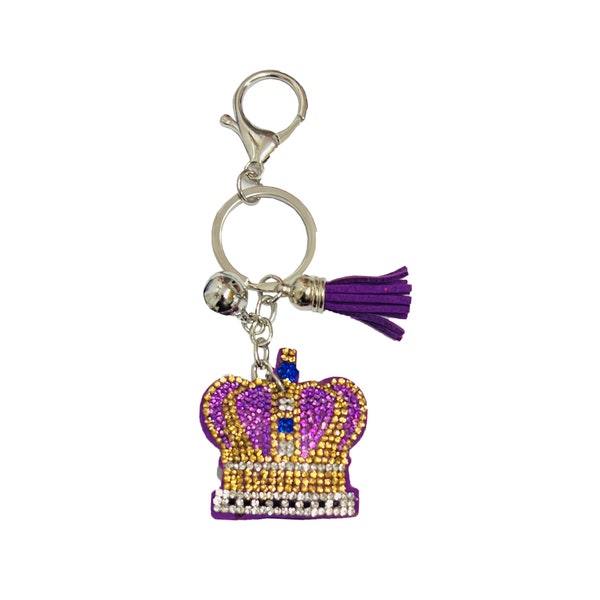 Queen King Crown Suedette Diamante Keyring Commemorative Memorabilia Souvenirs Gift Car Key Chain