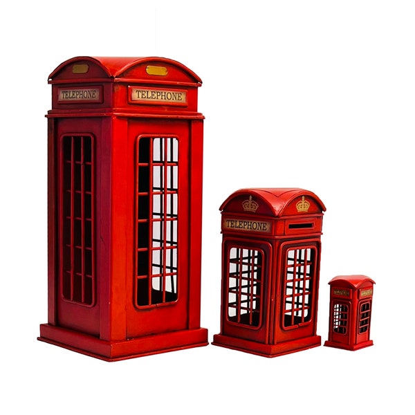London Red Telephone Booth Retro Iron Art Creative Home Bar Restaurant Antique Telephone Money Box SVintage Collector Ornaments