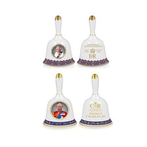 Queen Elizabeth II & King Charles III Coronation Hand Bell Ornament Commemorative British Royal Memorabilia Souvenirs Dinner Bell Gift