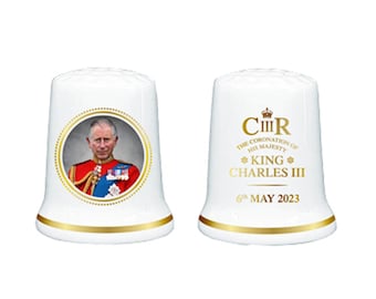 King Charles III Thimble Coronation - Royal Face Miniature Sewing Needlework Collectible - Ergonomic Ceramic Sewing Finger Protector