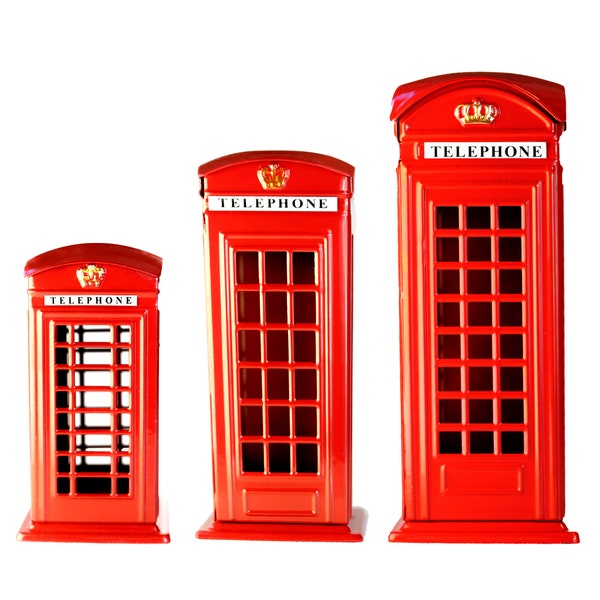 Red Telephone Box Booth Money Box | Piggy Bank Jar Coin Safe Kiosk | London British Souvenirs Novelty Kids Toy Box | English Home Decor Gift