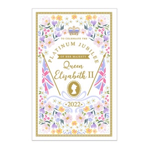 Queen Elizabeth II Platinum Jubilee 2022 Cotton Tea Towel Commemorative British Royal Memorabilia Souvenirs Gift Queen Floral