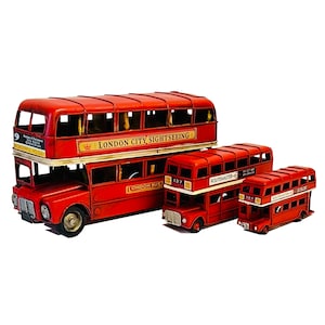 London Red Bus Retro Iron Art Creative Home Bar Restaurant Antique Double Decker Sightseeing Bus Vintage Collector Ornaments Gift