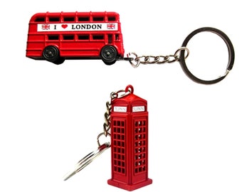 Set of 12 London Bus, Telephone Booth Keyring Souvenir Metal Keychain UK Keepsake Gift, Key Holder Organizer Bag Charm Decorative Key Chain