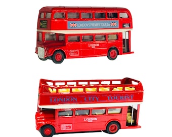 London Red Double Decker Bus Pull Back and Go | Toy Red Bus Vehicle Die Cast Model Collectible Souvenir | Gift for toddlers, boys and girls