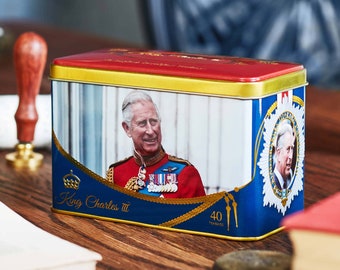 King Charles III Coronation Tea Tin with 40 English Breakfast Teabags Commemorative Memorabilia Decoration Tea caddies Souvenirs Gift