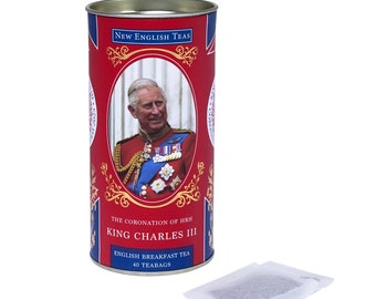 King Charles III Coronation Tea Drum with 40 English Breakfast Teabags Commemorative Memorabilia Decoration Souvenirs Gift