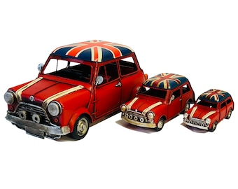 Red Vintage Car with Union Jack Flag Retro Iron Art Creative Home Bar Restaurant Antique Collector Ornaments