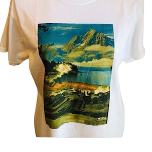 T-shirt graphique fait main - Collage artistique de paysages pittoresques - Chemise vintage à imprimé nature - Unisexe