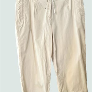 Vintage Talbots Tan Beige Capri Pants 16W Petite Drawstring Cotton Stretch Cropped