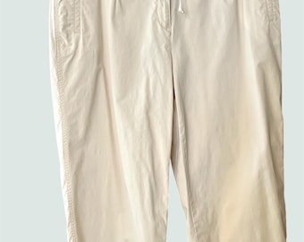 Vintage Talbots Tan Beige Capri Pants 16W Petite Drawstring Cotton Stretch Cropped
