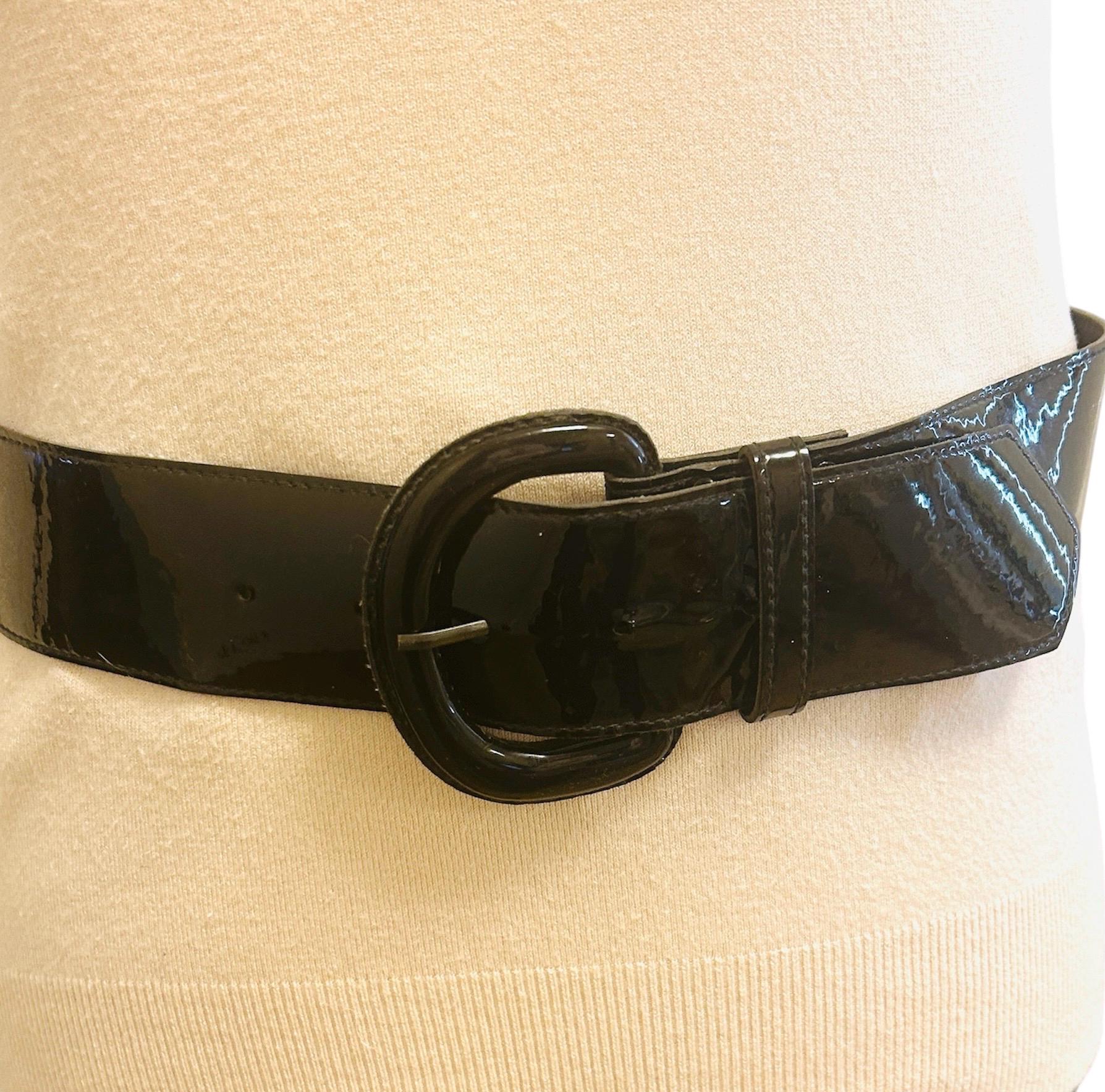 Vintage 80s Black Patent Leather Belt: Women display picture 2