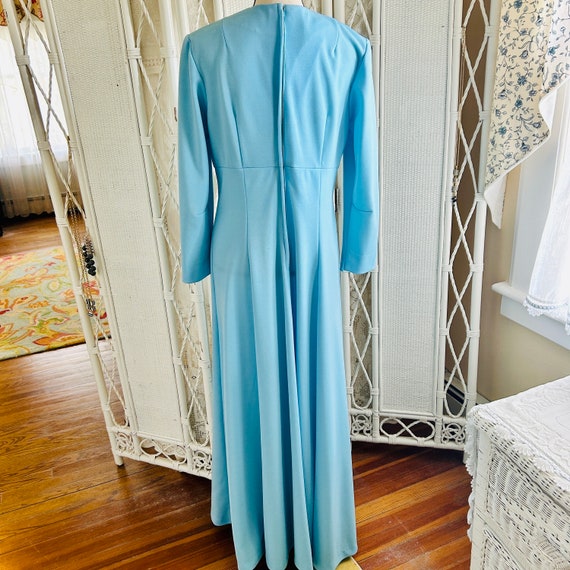 VINTAGE 1970s Maxi Dress Gown Light Blue Long Sle… - image 7