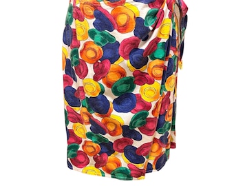 Falda cruzada con estampado de sombrero multicolor de Evan Picone, década de 1990, algodón, novedad, talla grande