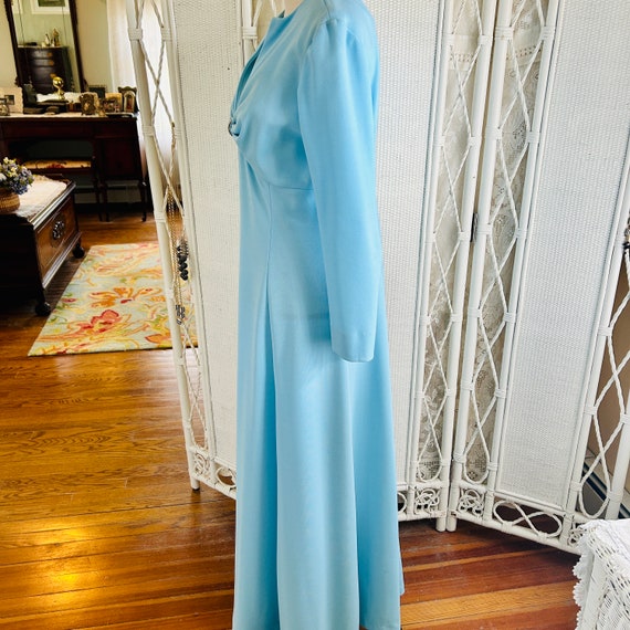 VINTAGE 1970s Maxi Dress Gown Light Blue Long Sle… - image 6