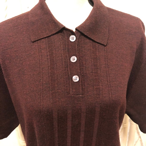 VINTAGE 90s Sweater Polo Collar Knit Eggplant Pur… - image 4