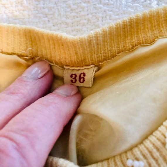 VINTAGE 1950s Beaded Cardigan Sweater Soft Cream … - image 9