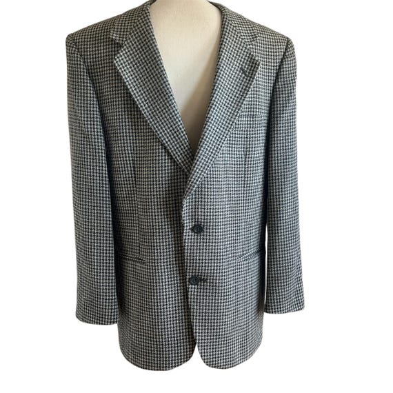 Vintage Sports Coat Blazer Jacket Pierre Cardin Grey Black Check - Main Image