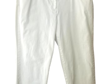 Talbots White Capri Pants 16W Petite Wide Leg Cropped Cotton Stretch Plus Vintage