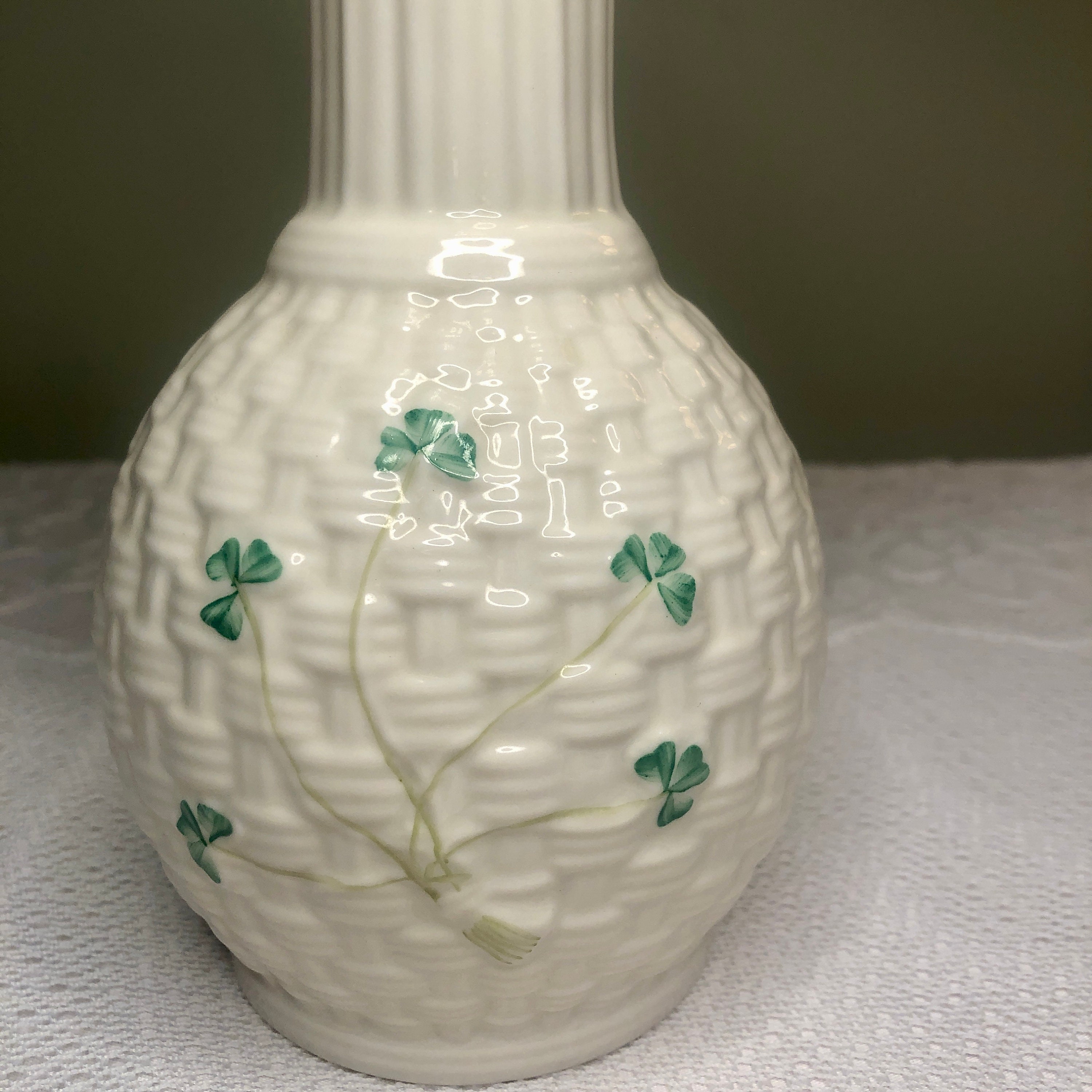 BELLEEK Sperrin Vase Shamrock Basketweave 8th Mark Blue Etsy