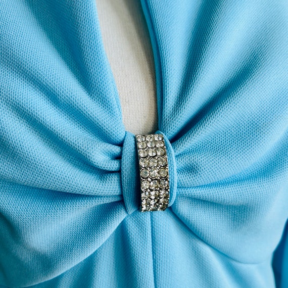 VINTAGE 1970s Maxi Dress Gown Light Blue Long Sle… - image 5