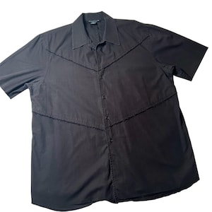 Y2K Black Deconstructed Men’s Button-Up Shirt | Raw Edge Seams | Size L